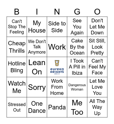 October 2016 top hits Bingo Card