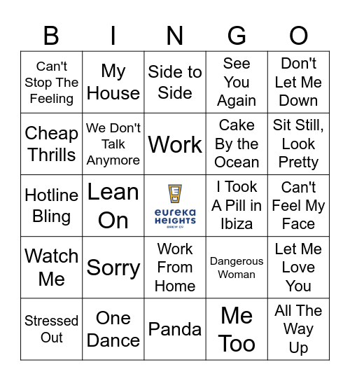 October 2016 top hits Bingo Card