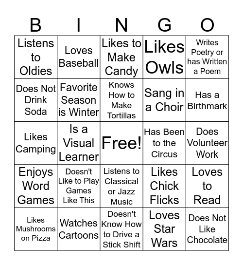 Untitled Bingo Card