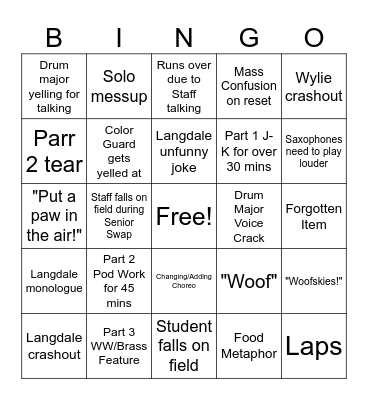 Last Practice Bandingo Bingo Card