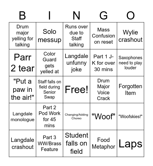 Last Practice Bandingo Bingo Card