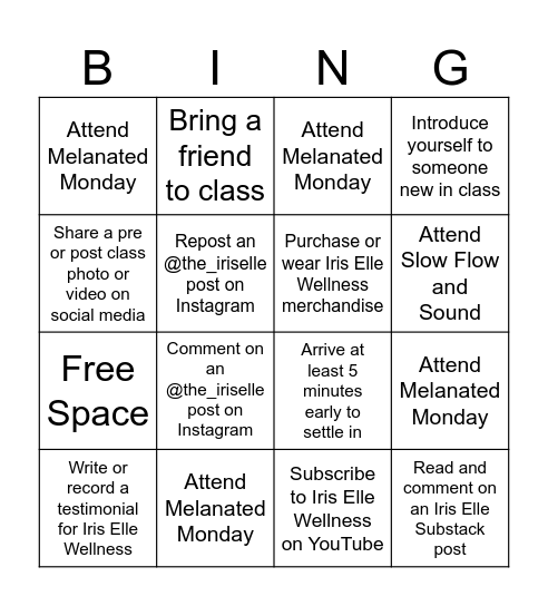 Iris Elle Wellness Fall Bingo Card