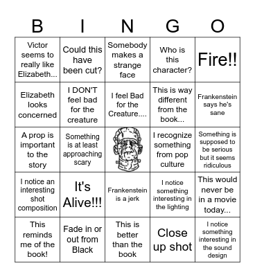 Frankenstein Bingo Card