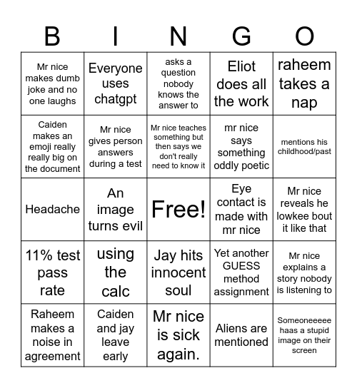 Untitled Bingo Card