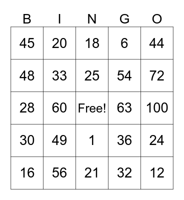 MULTIPLICATION Bingo Card