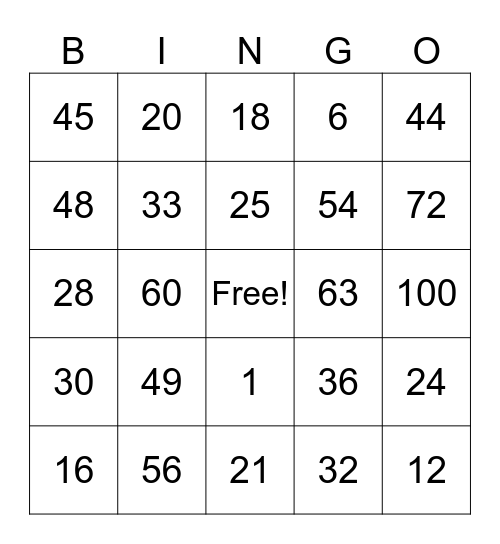 MULTIPLICATION Bingo Card