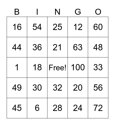 MULTIPLICATION Bingo Card