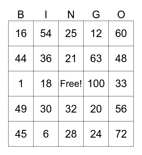 MULTIPLICATION Bingo Card