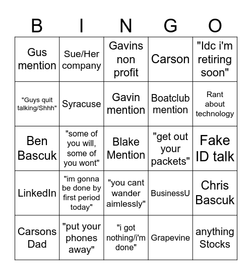 Bascuk Bingo Card