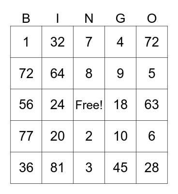 MULTIPLICATION AND DIVISION Bingo Card