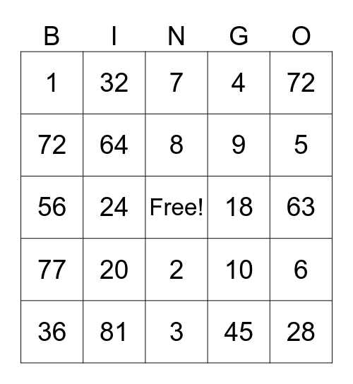 MULTIPLICATION AND DIVISION Bingo Card