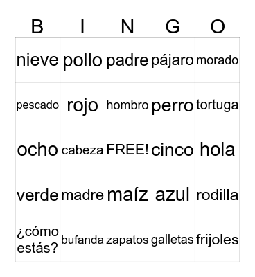 Español Bingo Card