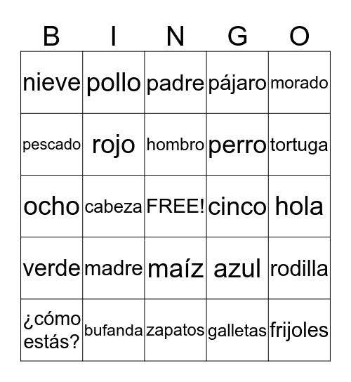 Español Bingo Card