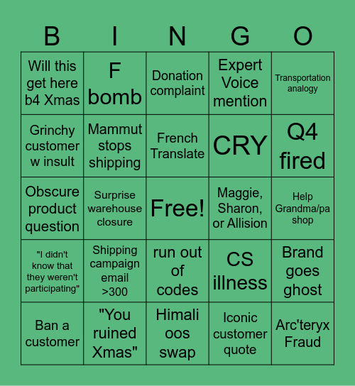 F & F 2025 Bingo Card