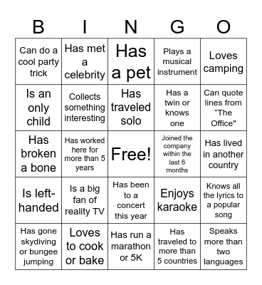CMC - Mingle Bingo Card