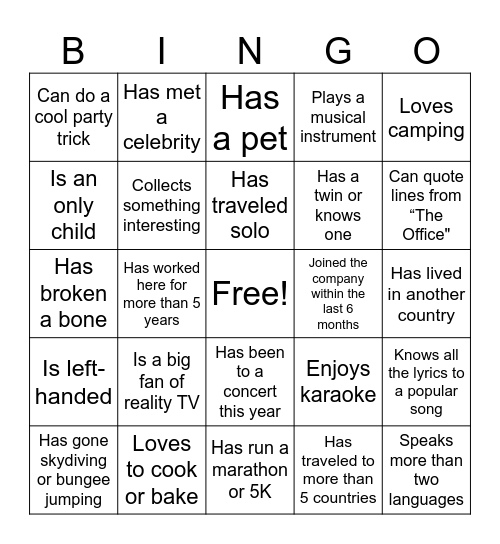 CMC - Mingle Bingo Card