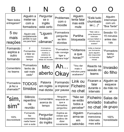 AUlinhaaaaa Bingoooo Bingo Card