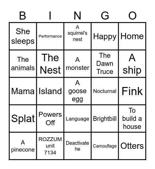 The Wild Robot Bingo Card