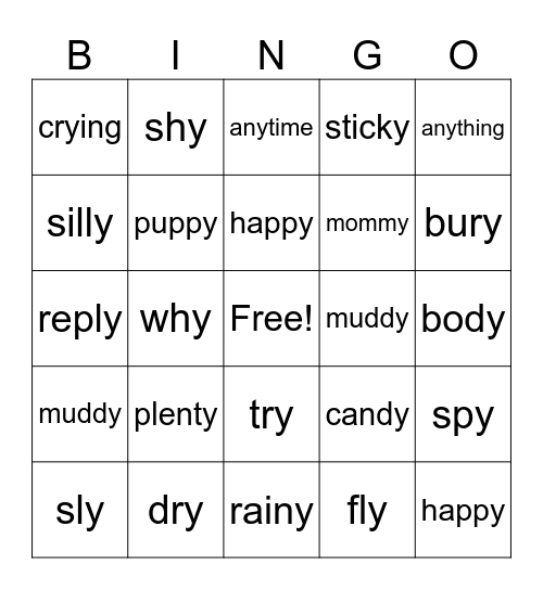 Y Bingo Card