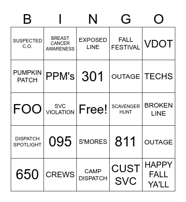 FALL DISPATCH BINGO Card