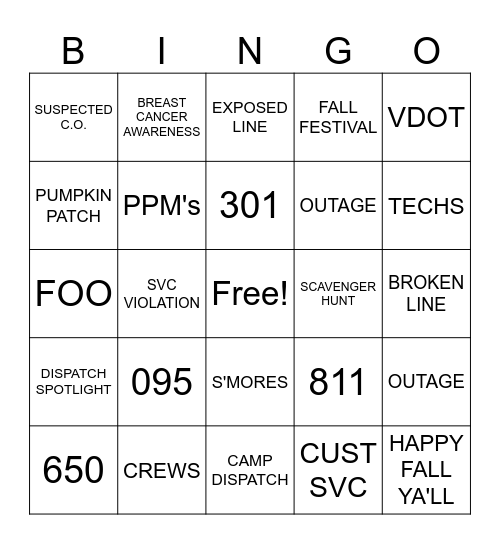 FALL DISPATCH BINGO Card