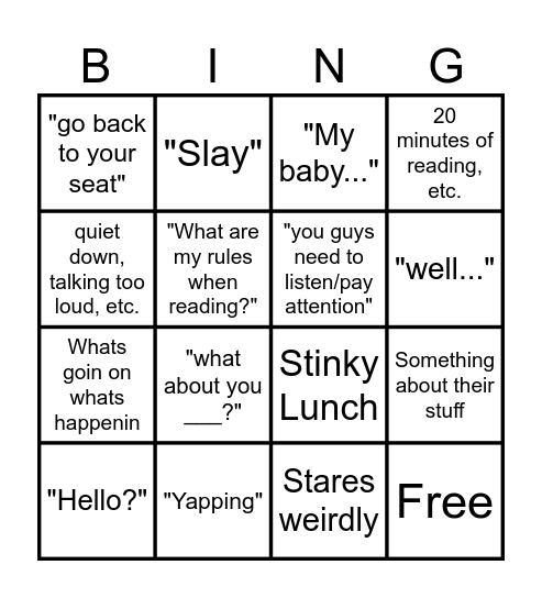 Words Bingo Card