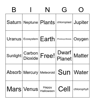 Science  Bingo Card