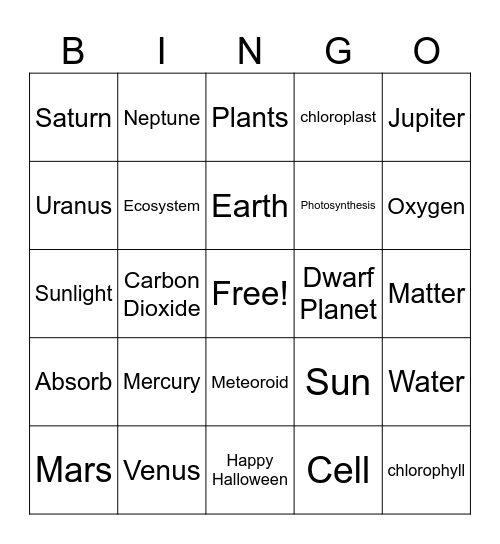 Science  Bingo Card