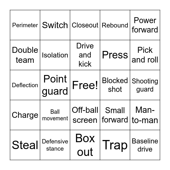 Offense / Defense Bingo Card