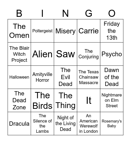 HORROR MOVIES Bingo Card