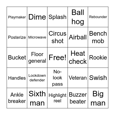 Basketball Slang Bingo Card