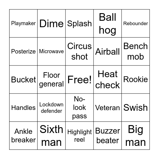 Basketball Slang Bingo Card