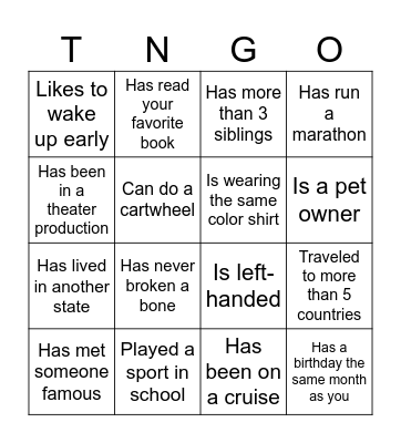 TA-NGO Bingo Card