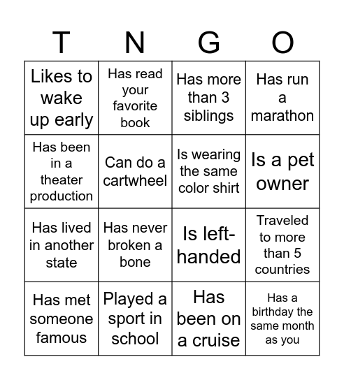 TA-NGO Bingo Card