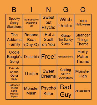 Halloween Music Bingo Card