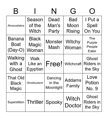 Halloween Song Bingo Card
