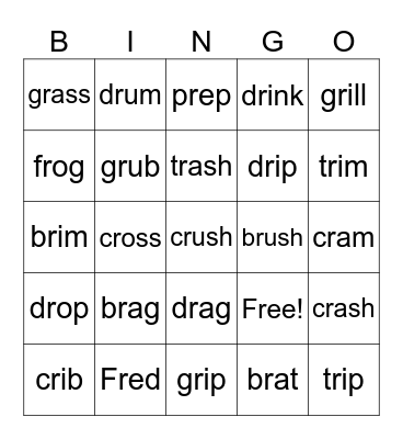 Initial r Clusters Bingo Card