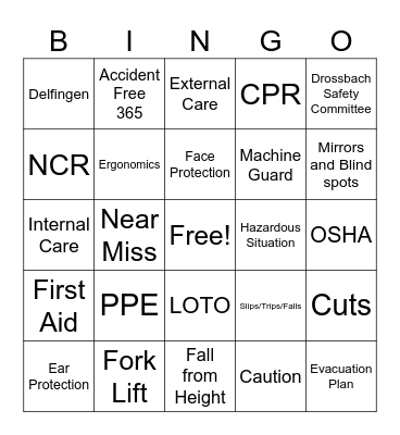 Drossbach Safety Bingo Card