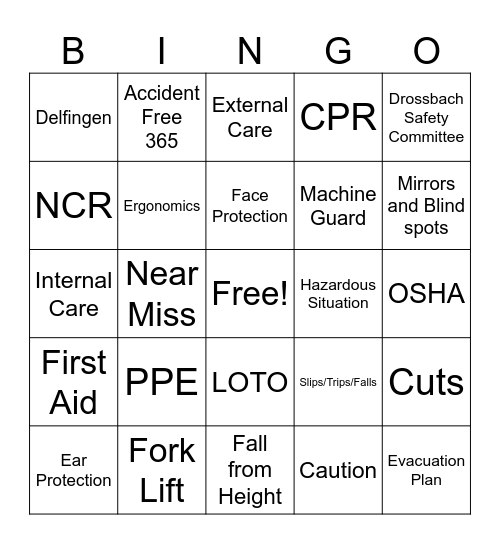 Drossbach Safety Bingo Card