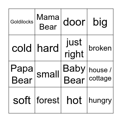 Goldilocks and the three bears Bingo Card