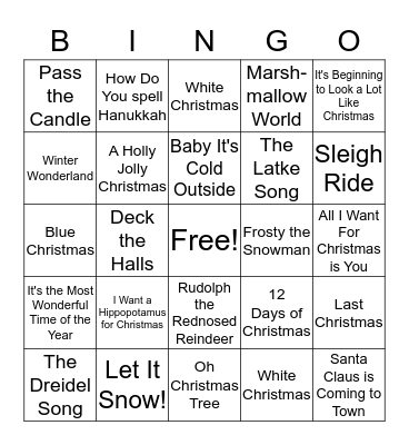 Holiday Songs Bingo Card