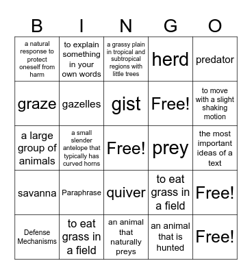 Vocabulary Bingo Card