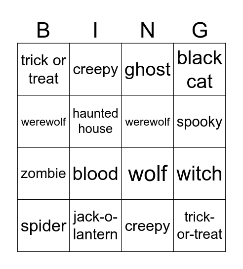 Halloween Bingo! Bingo Card