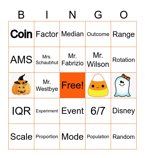 Halloween Math Bingo! Bingo Card