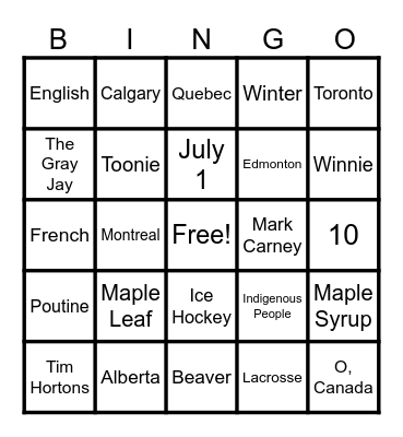 ALL ABOUT CANADA Bingo Card