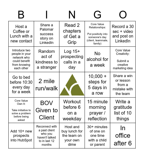 Palomar Bingo - November Bingo Card