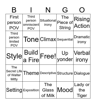 Story Time! Bingo Card
