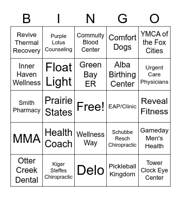 Wellness and Benefit Fair BINGO Card