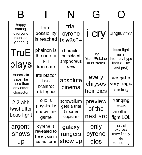 hsr 3.7 Bingo Card