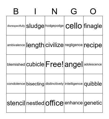 Step 7.2 Bingo Card
